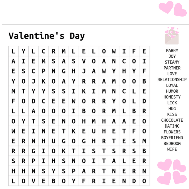 Print Free Valentine Word Search Puzzles