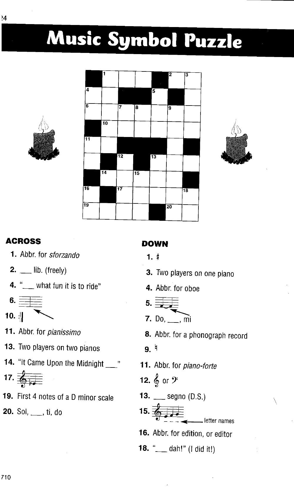 Printable Music Crossword Puzzle