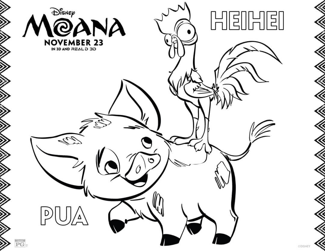 Pua And Hei Hei Moana Coloring Pages