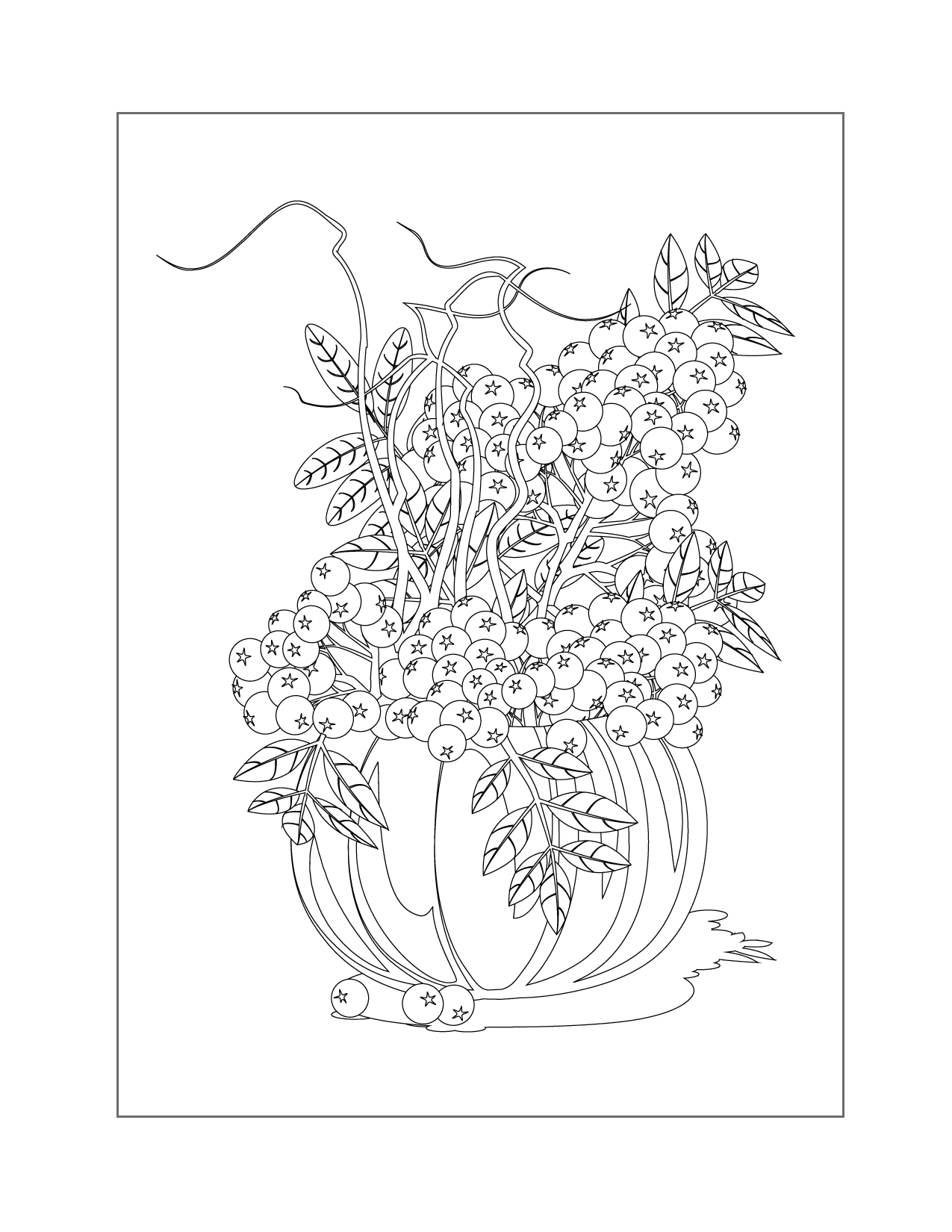 Pumpkin Fall Berries Bouquet Coloring Page