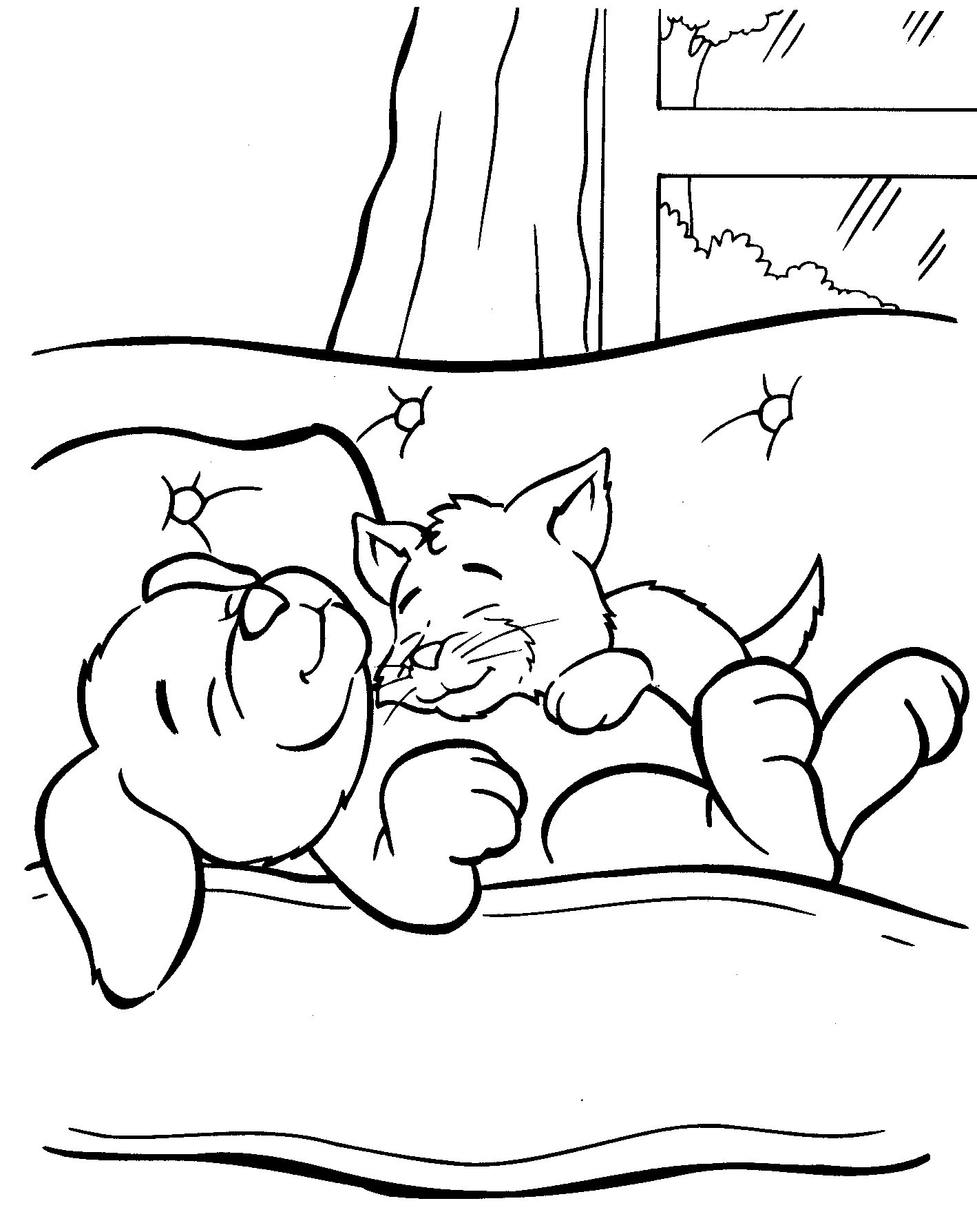 Puppy and Kitten Friends Coloring Page