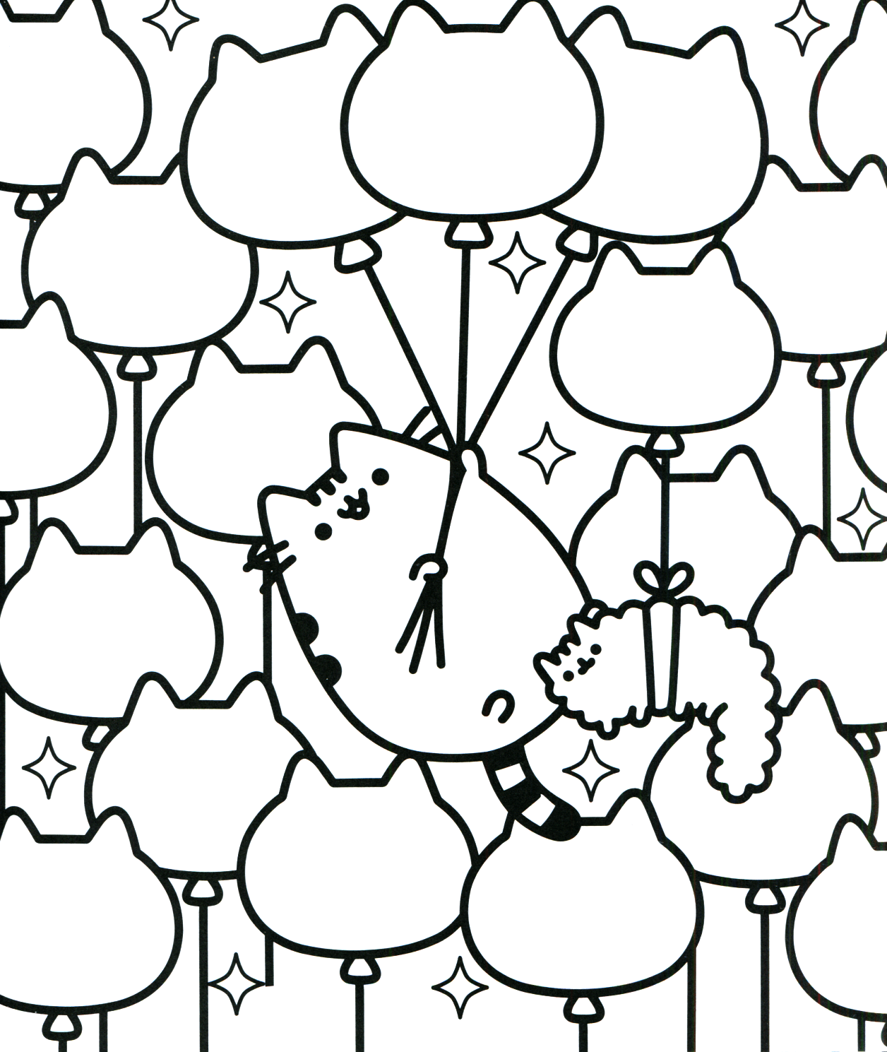 Pusheen Balloons Coloring Page Printable
