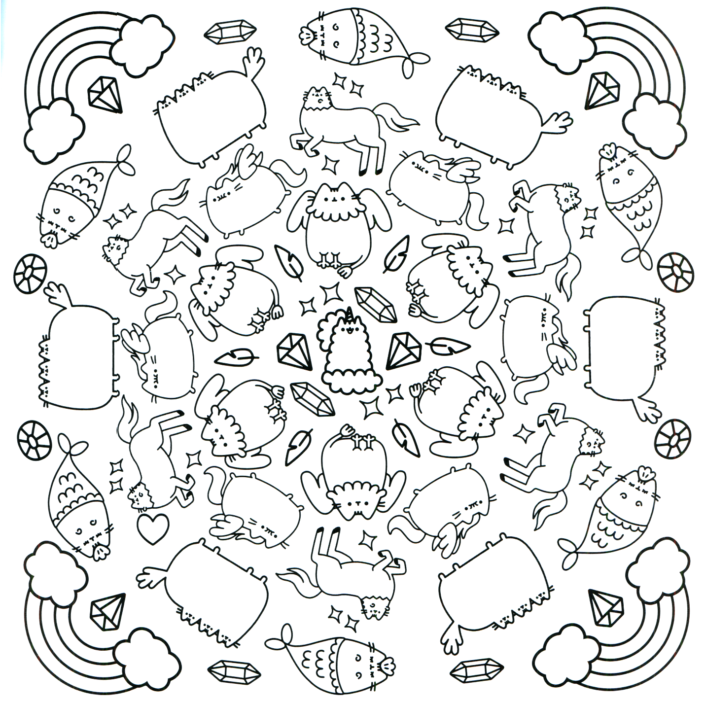 Pusheen Cat Collage Coloring Page