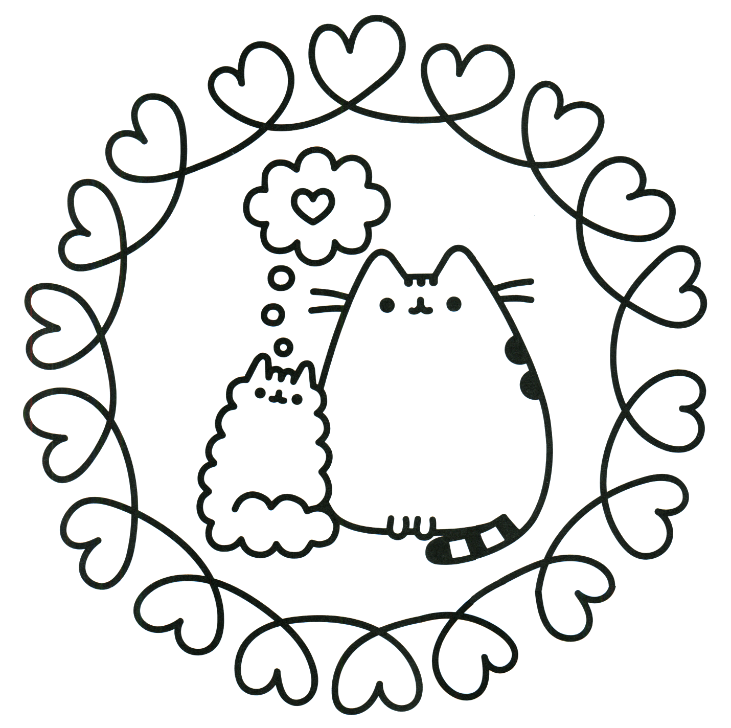 Pusheen Cat Love Coloring Page