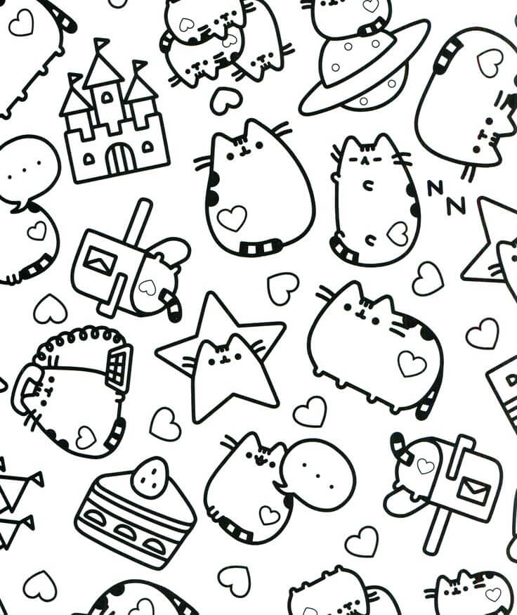 Pusheen Collage Coloring Page