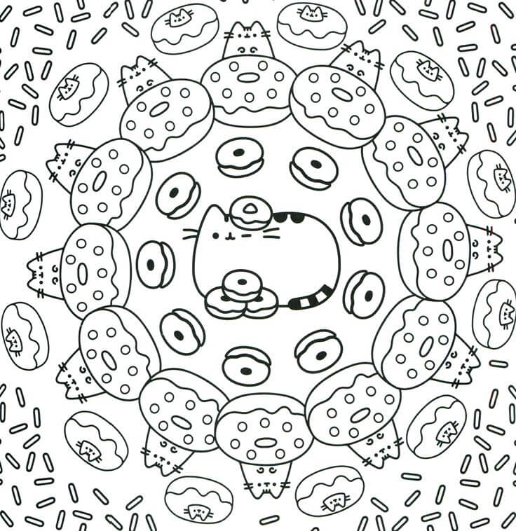 Pusheen Donuts Coloring Pages