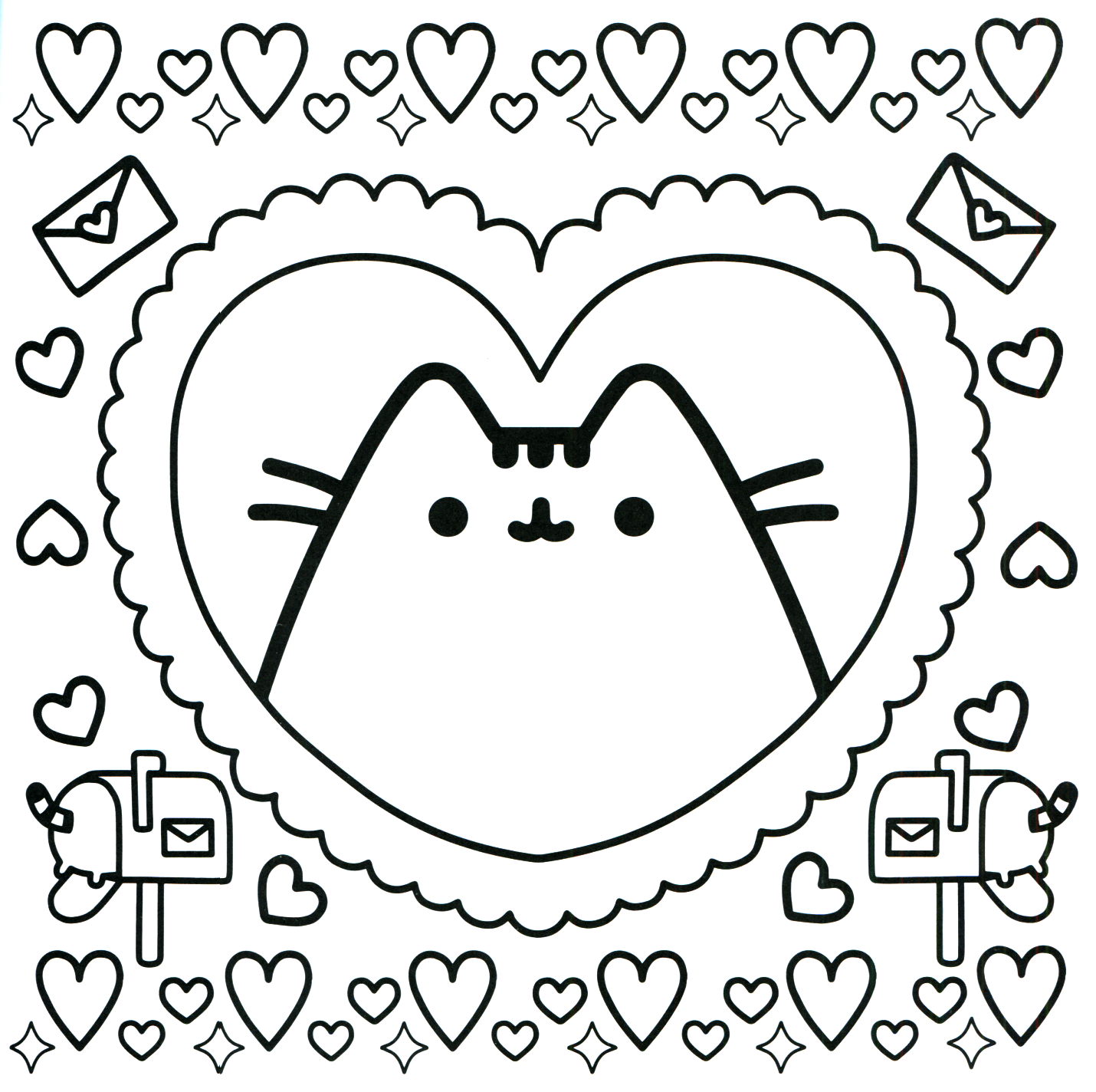Pusheen Loves Mail Coloring Page