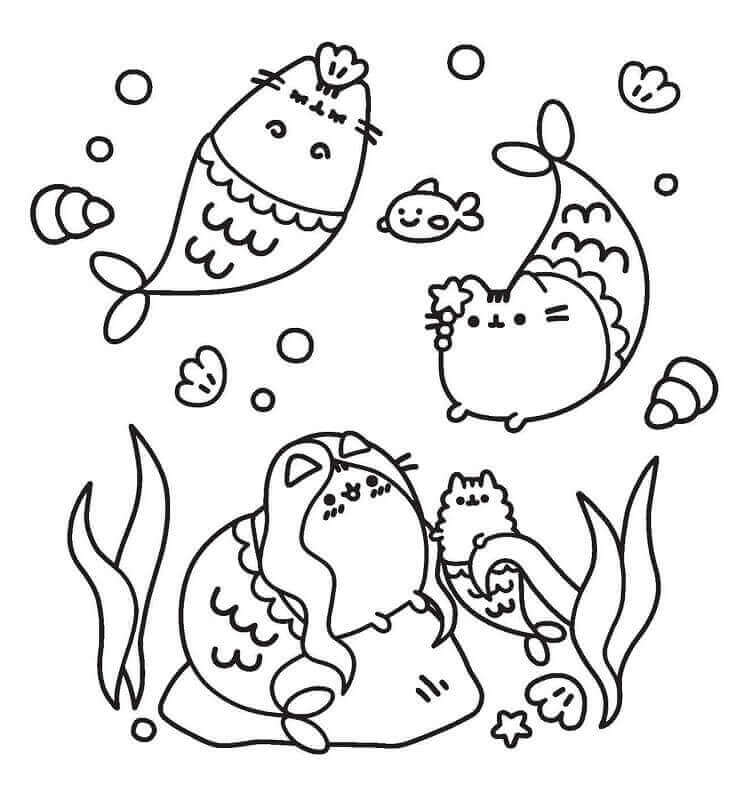 Pusheen Mermaid Coloring Pages