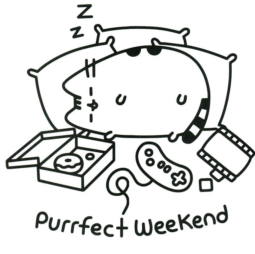 Pusheen Purrfect Weekend Coloring Page