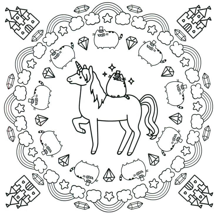 Pusheen Unicorn Mandala Coloring page