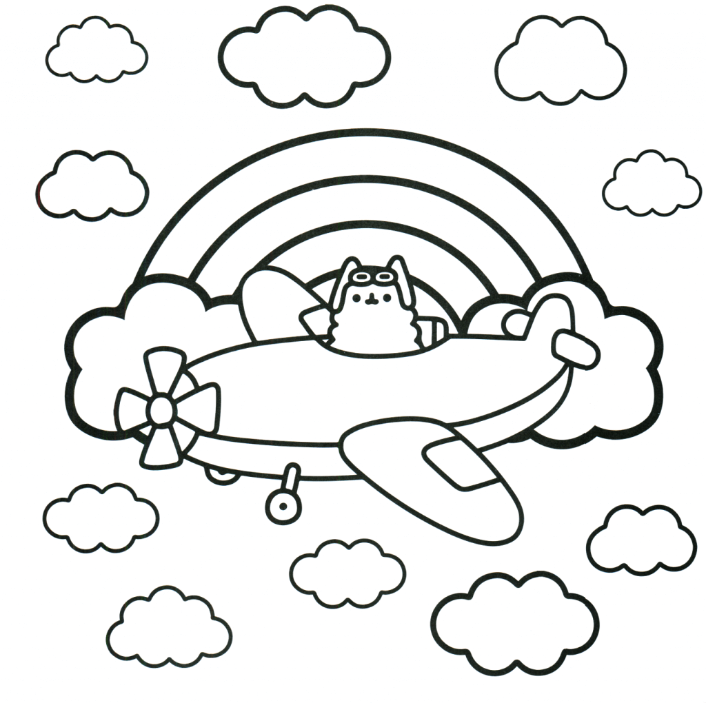 Pusheen In Airplane Coloring Page