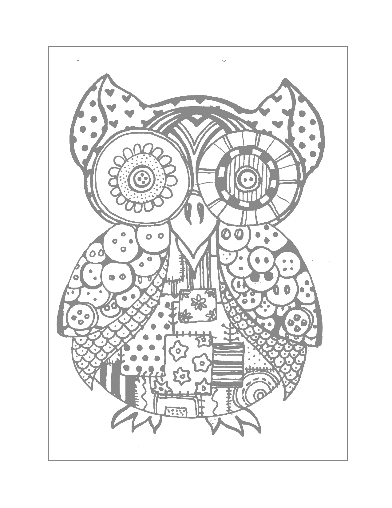 Quilted Owl Coloring Page