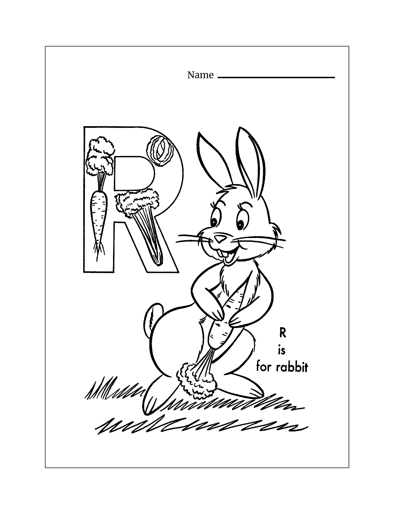 R Is For Rabbit Coloring Sheet
