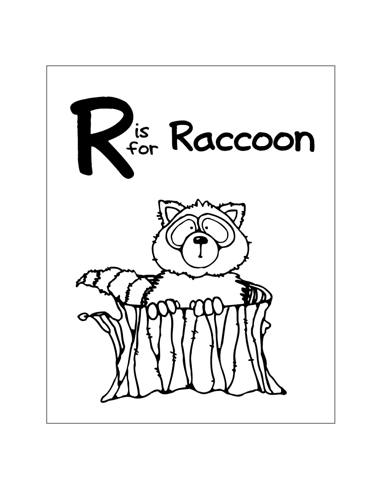 R Is For Raccoon Coloring Page