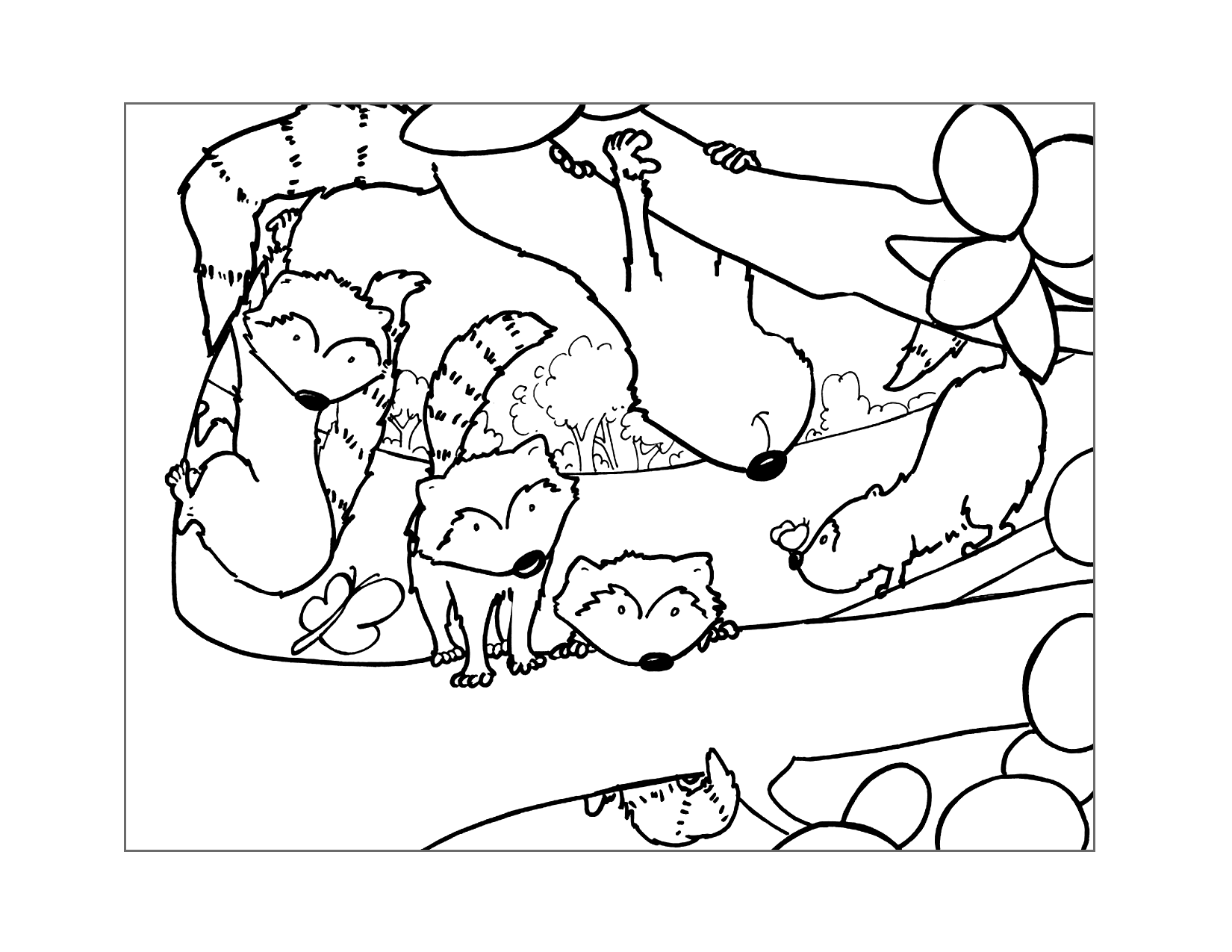 Raccoons In A Tree Coloring Page