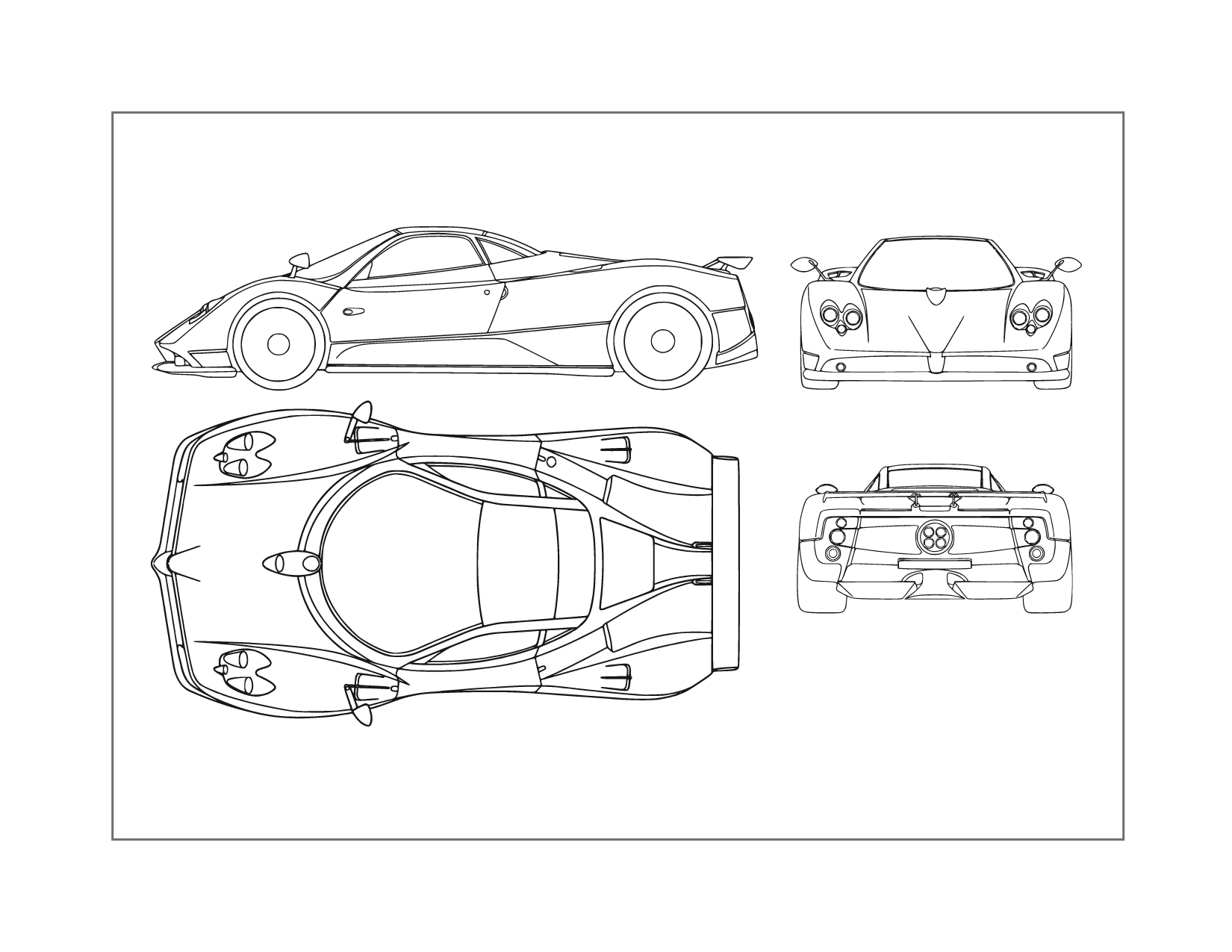 Race Car Ferrari All Angles Coloring Page