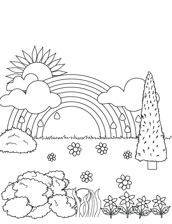 Rainbow Scene Coloring Page