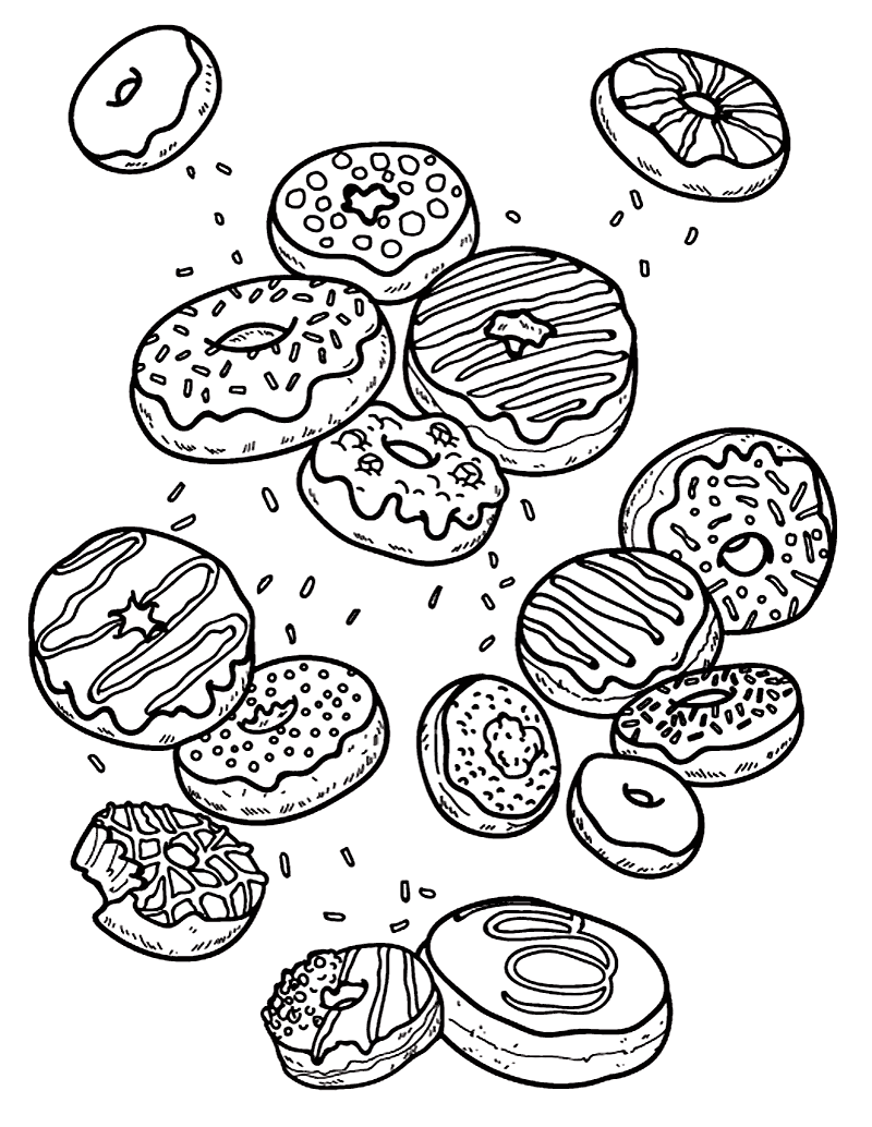 Raining Donuts Coloring Page