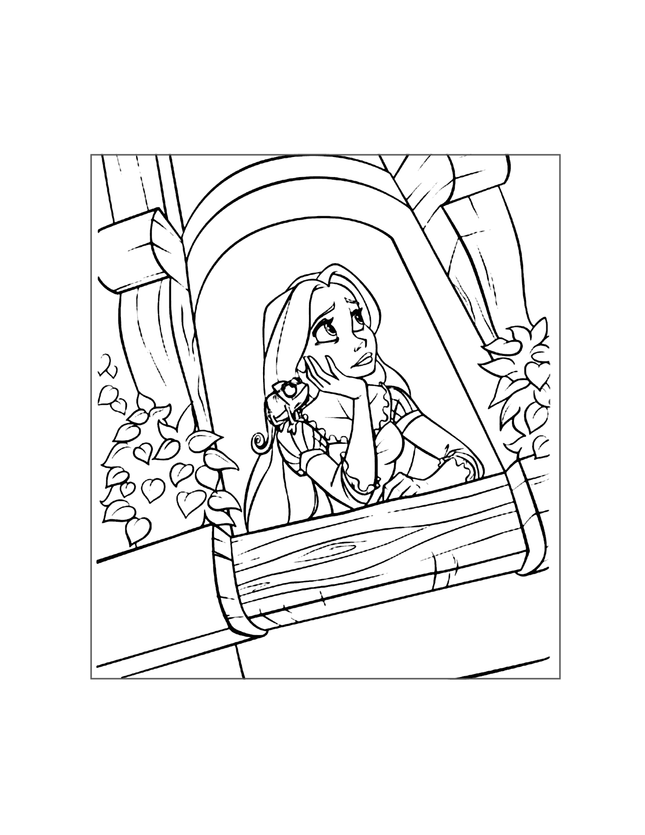 Rapunzel Looks Out Her Window Coloring Page