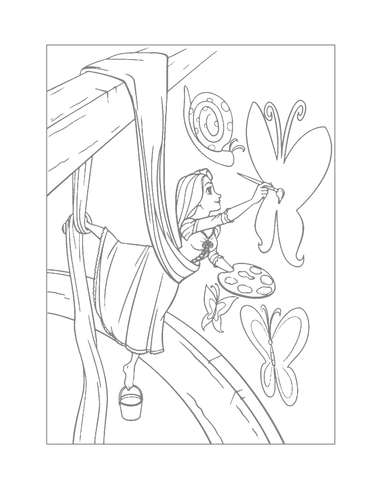 Rapunzel Painting The Walls Traceable Coloring Page