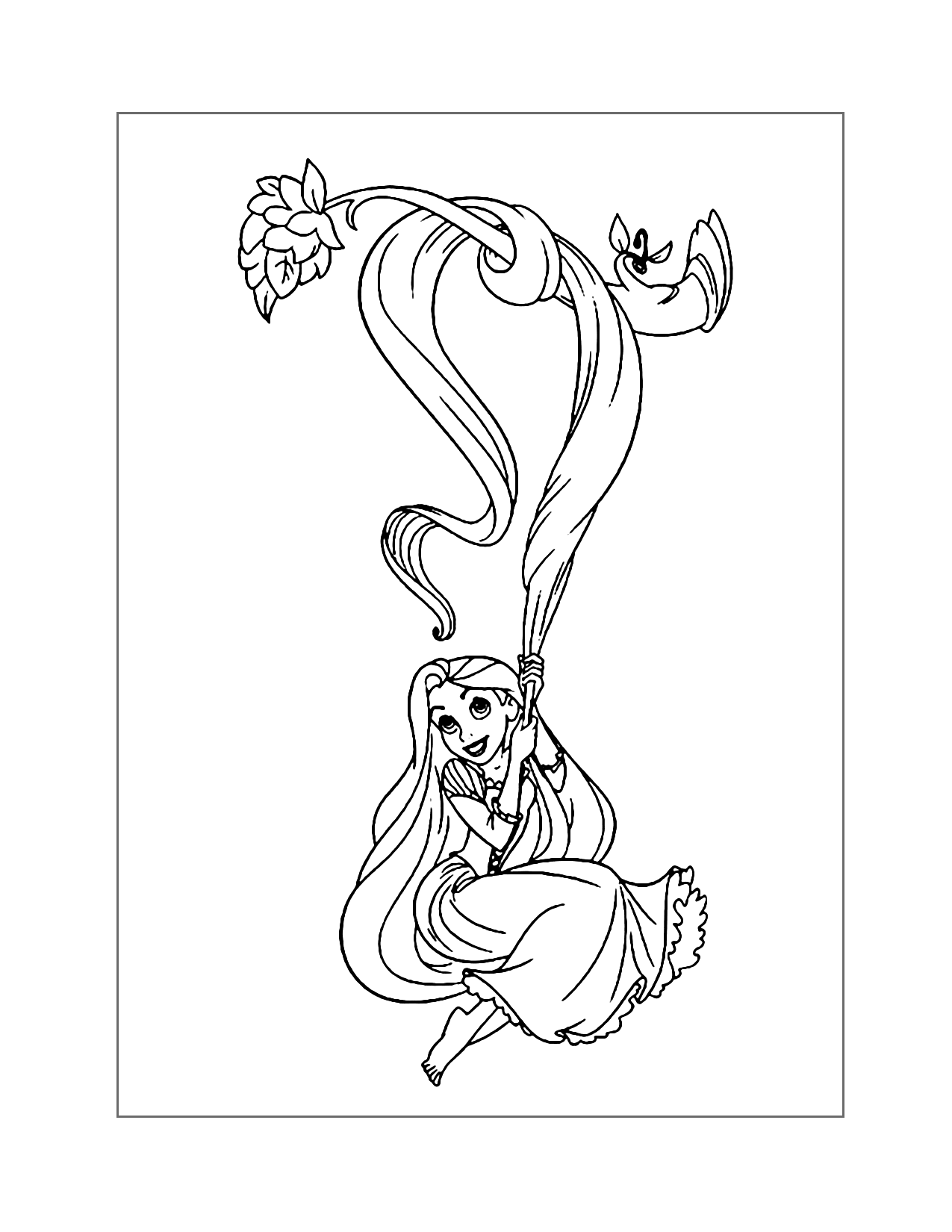 Rapunzel Swinging From Her Hair Coloring Page