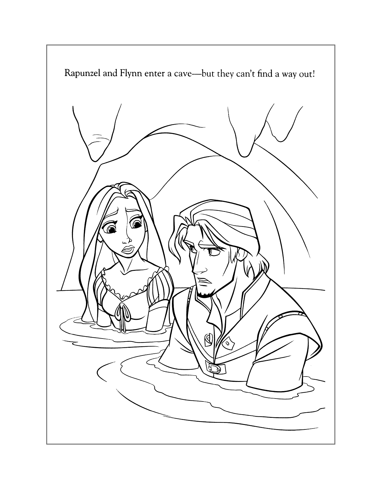 Rapunzel And Flynn In A Cave Coloring Page