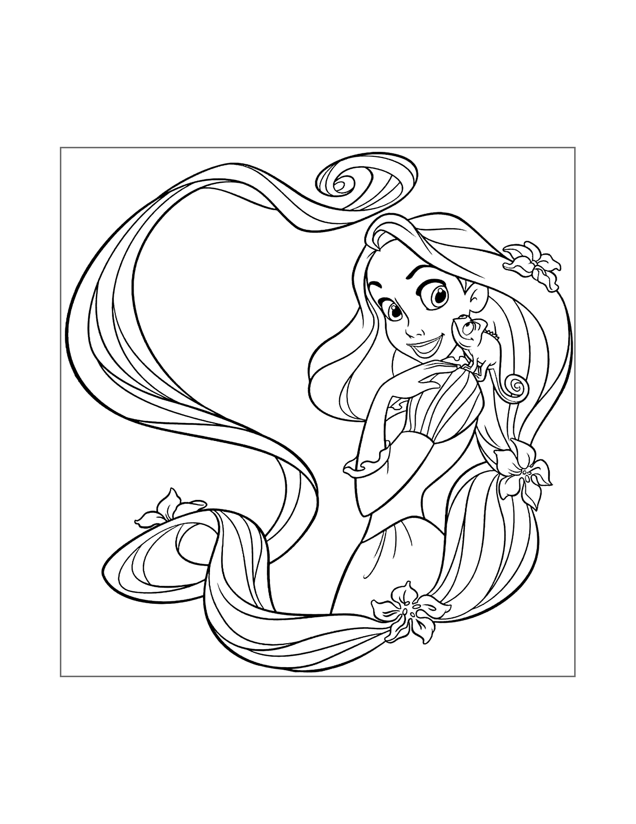Rapunzel And Pascal Coloring Page