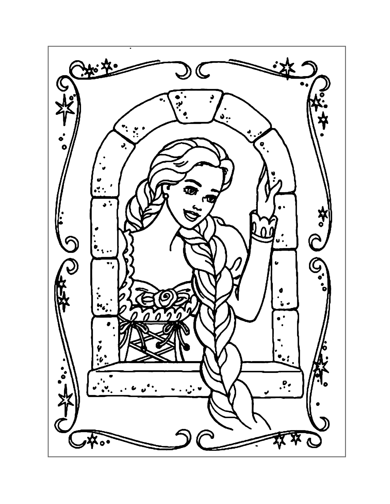 Rapunzel In The Window Coloring Page