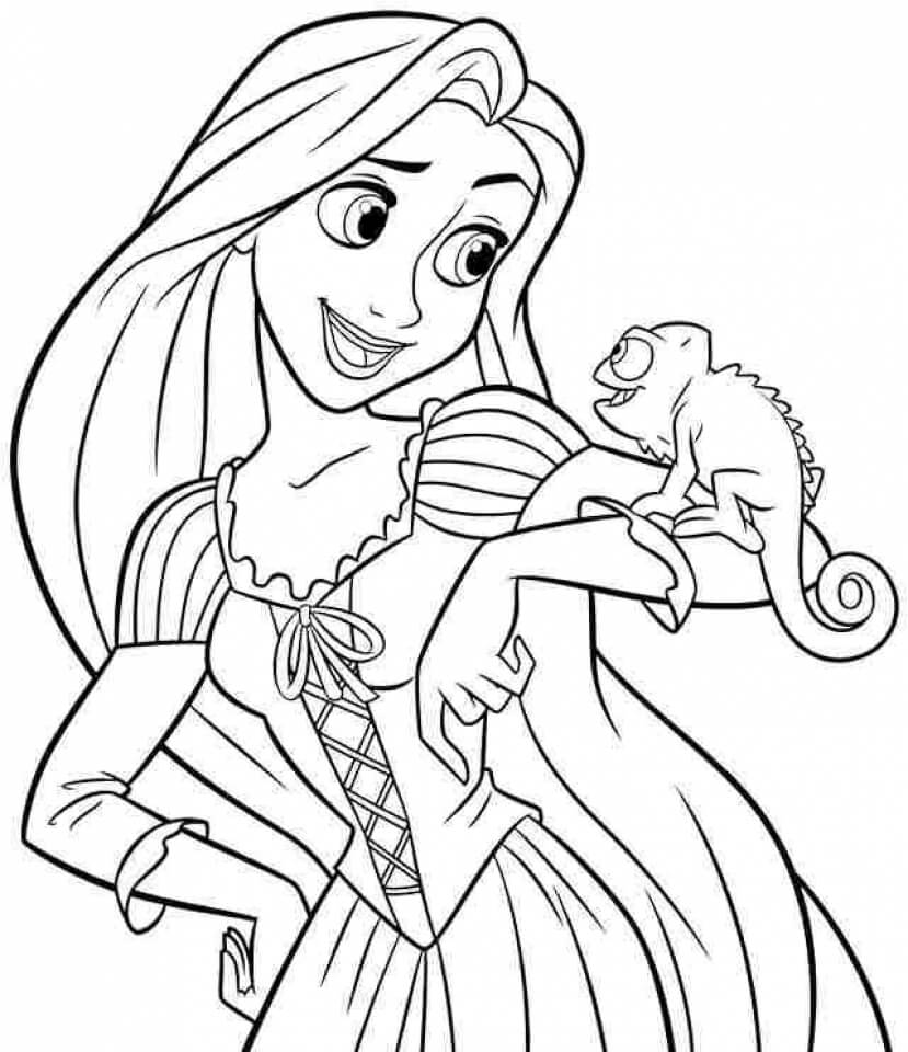 Rapunzels Chameleon Disney Coloring Page
