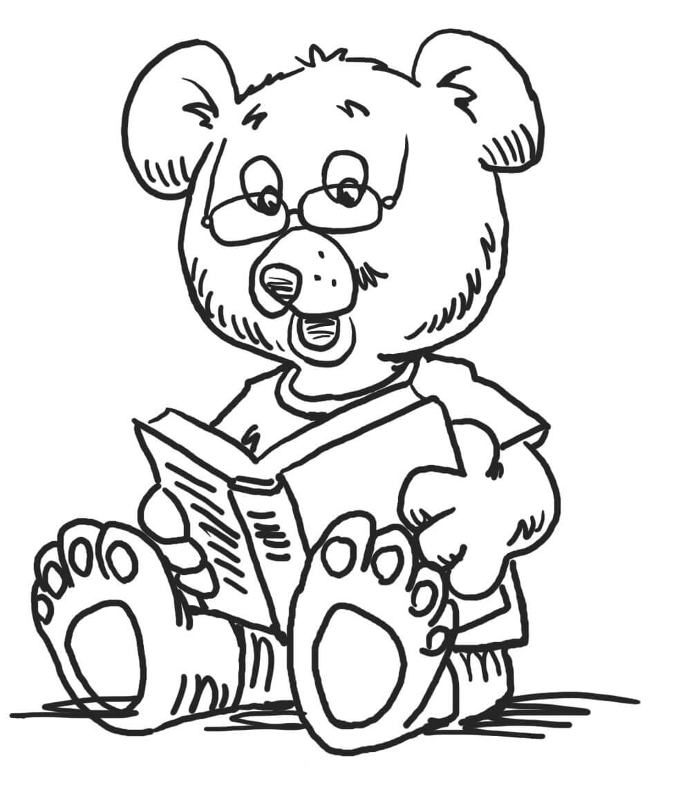 Reading Bear Kindergarten Coloring Pages