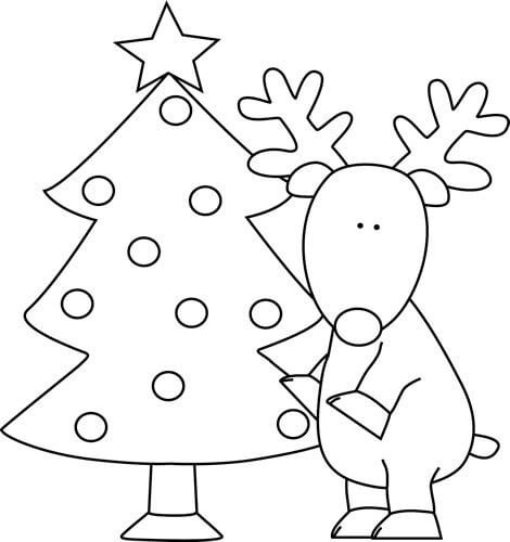 Reindeer And Christmas Tree Coloring Page For Preschoolers