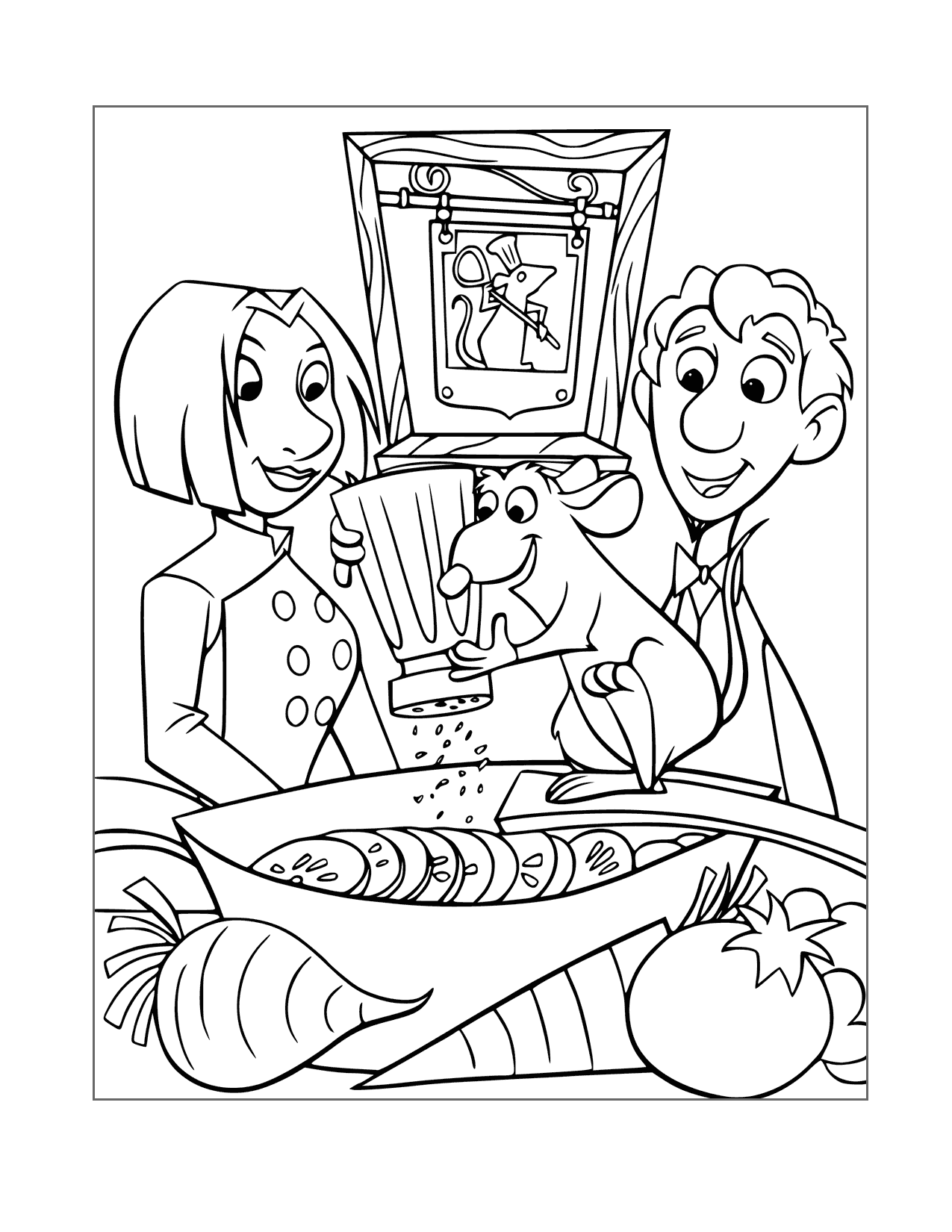 Remy Cooks For Colette And Linguini Coloring Page