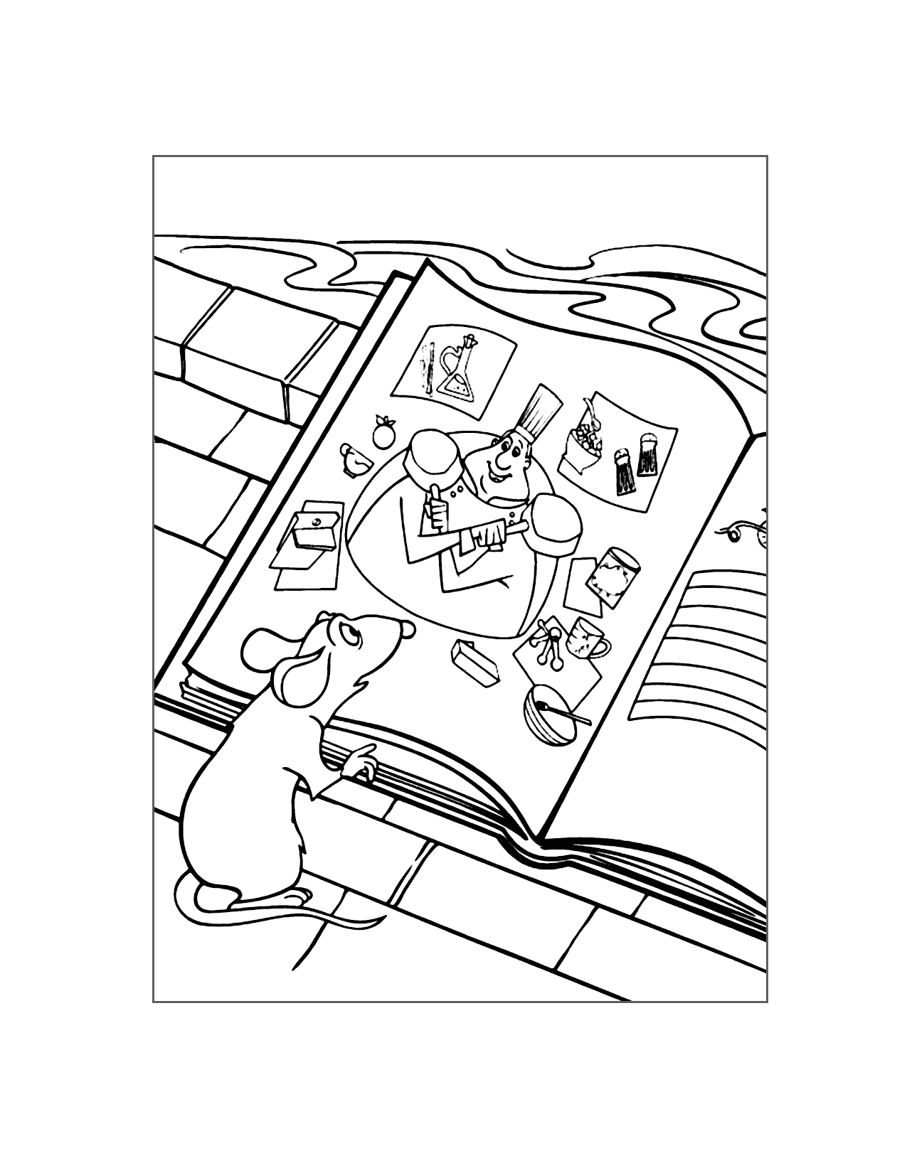 Remy Reads Gustaus Cookbook Coloring Page