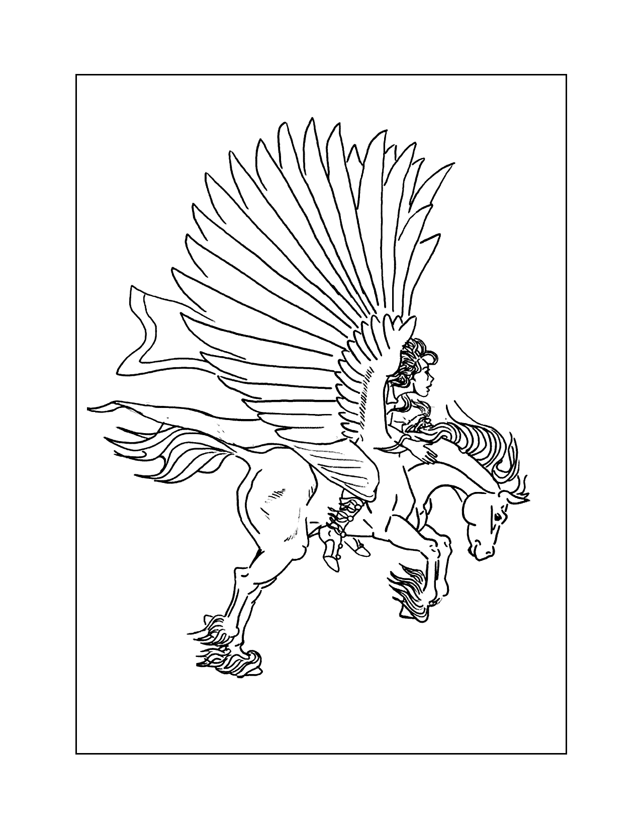 Riding Pegasus Coloring Page
