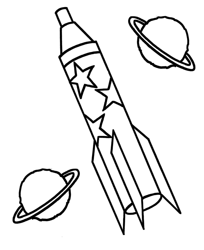 Rocketship and Planets Coloring Page