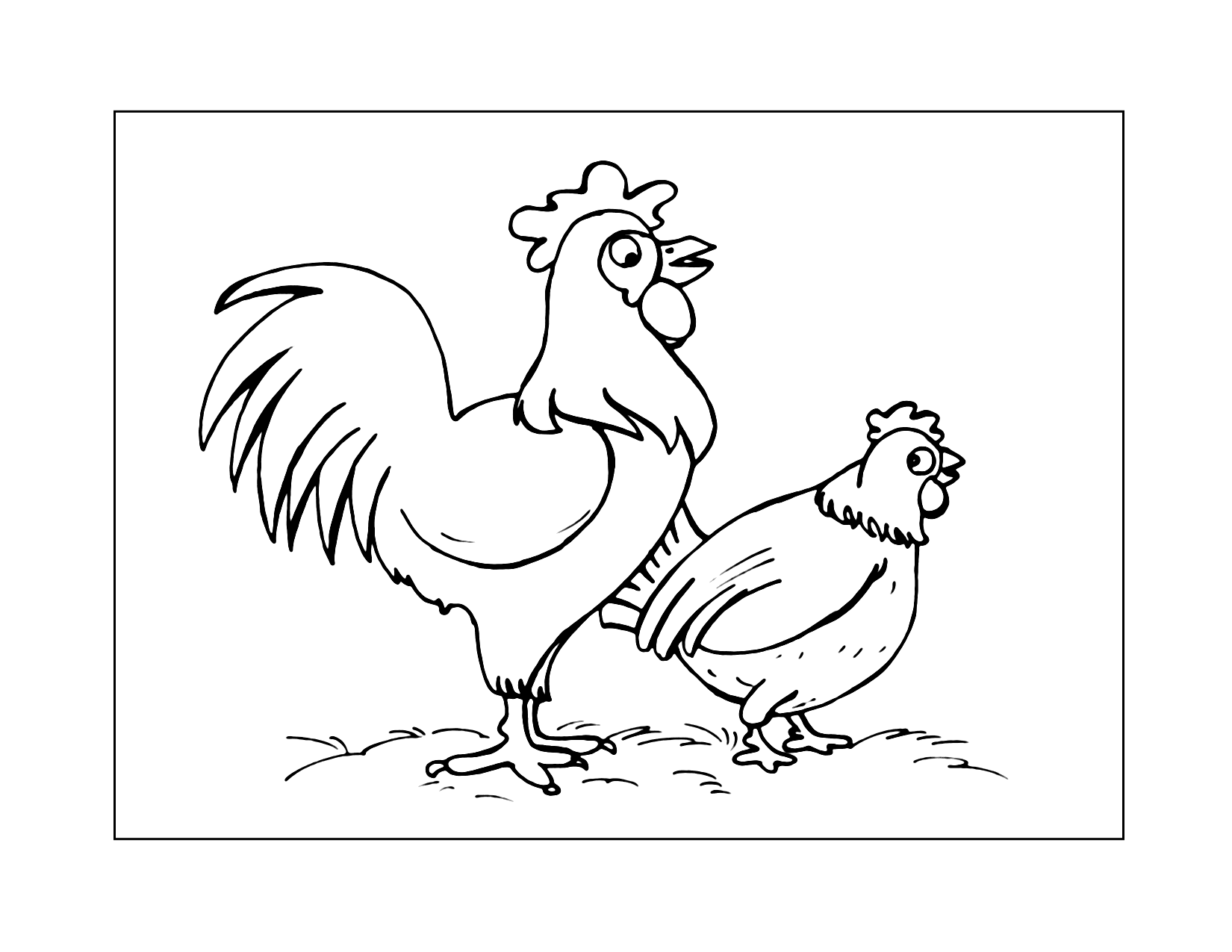 Rooster And Hen Coloring Page