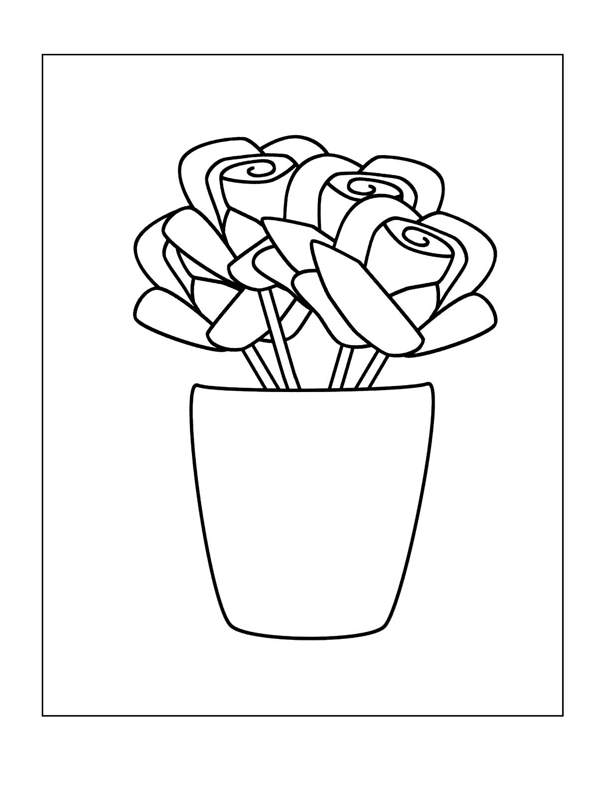 Roses Flower Pot Coloring Page
