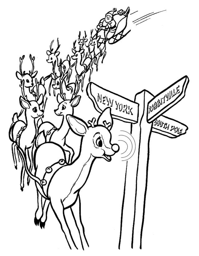 Rudolph Coming to Town Coloring Page