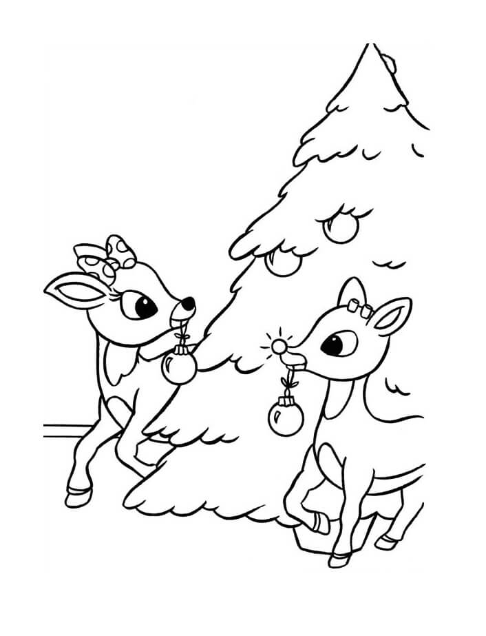 Rudolph And Clarice Decorate Coloring Page