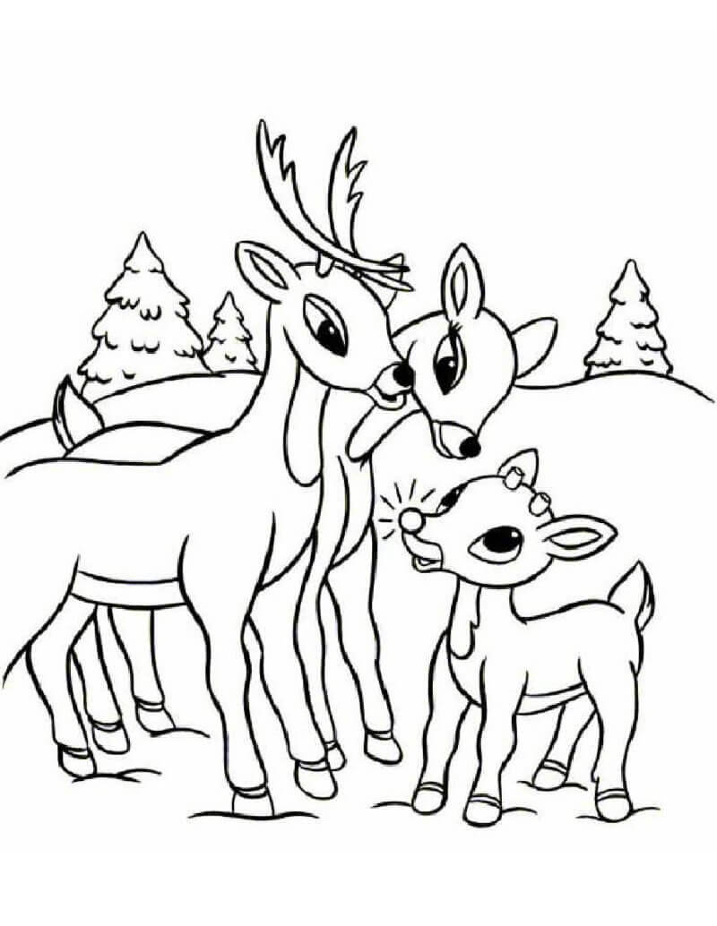 Rudolph and Parents Coloring Page