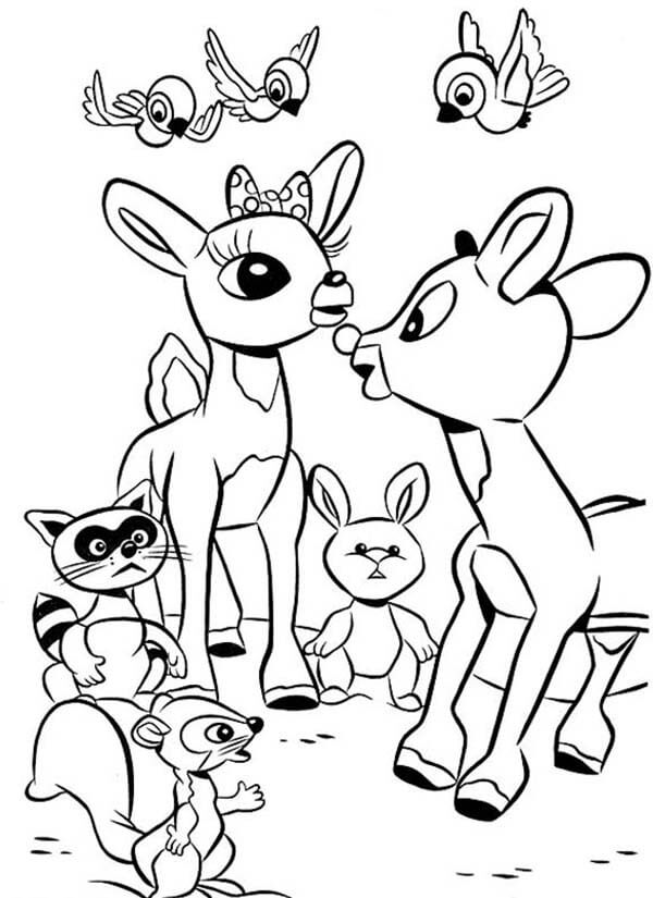 Rudolph and the Animals Coloring Page