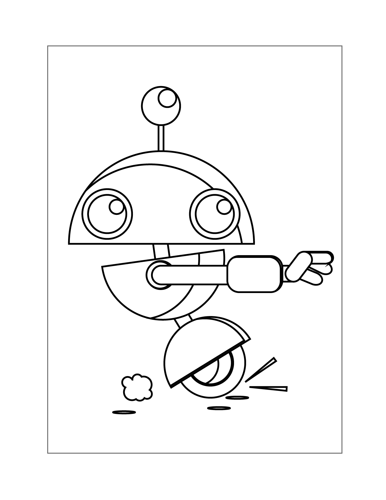 Running Robot On Wheel Coloring Page