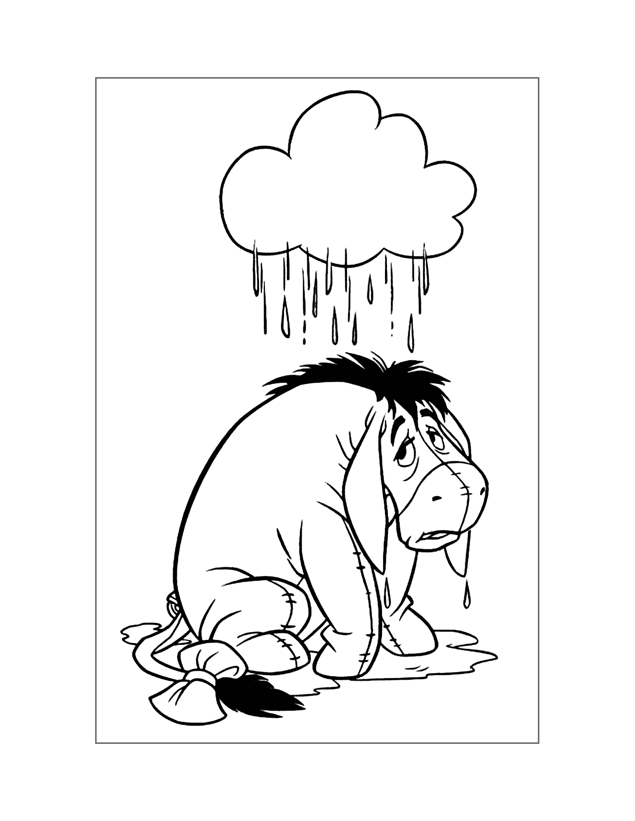 Sad Eeyore Under Raincloud Coloring Page