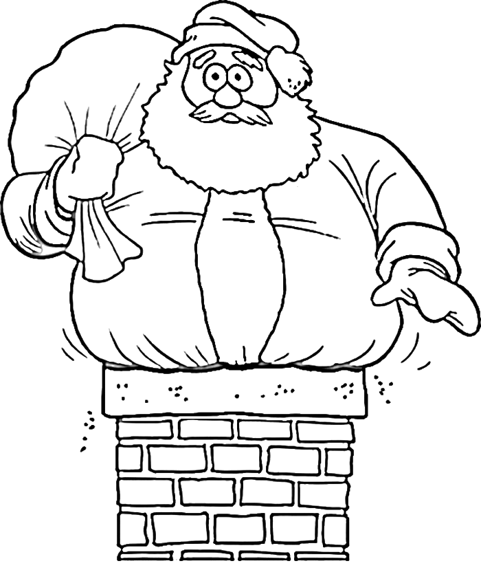 Santa Down the Chimney Coloring Page for Preschoolers