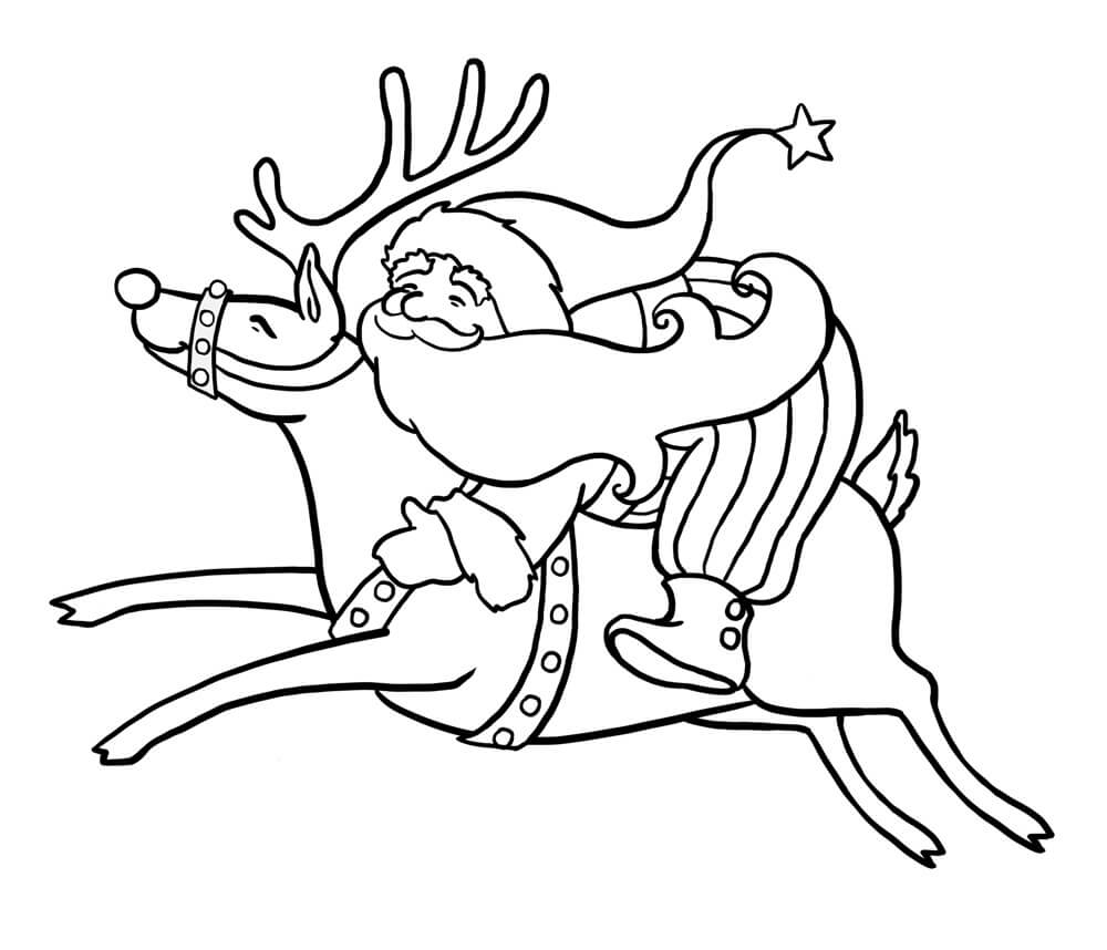 Santa Riding Reindeer Coloring Page