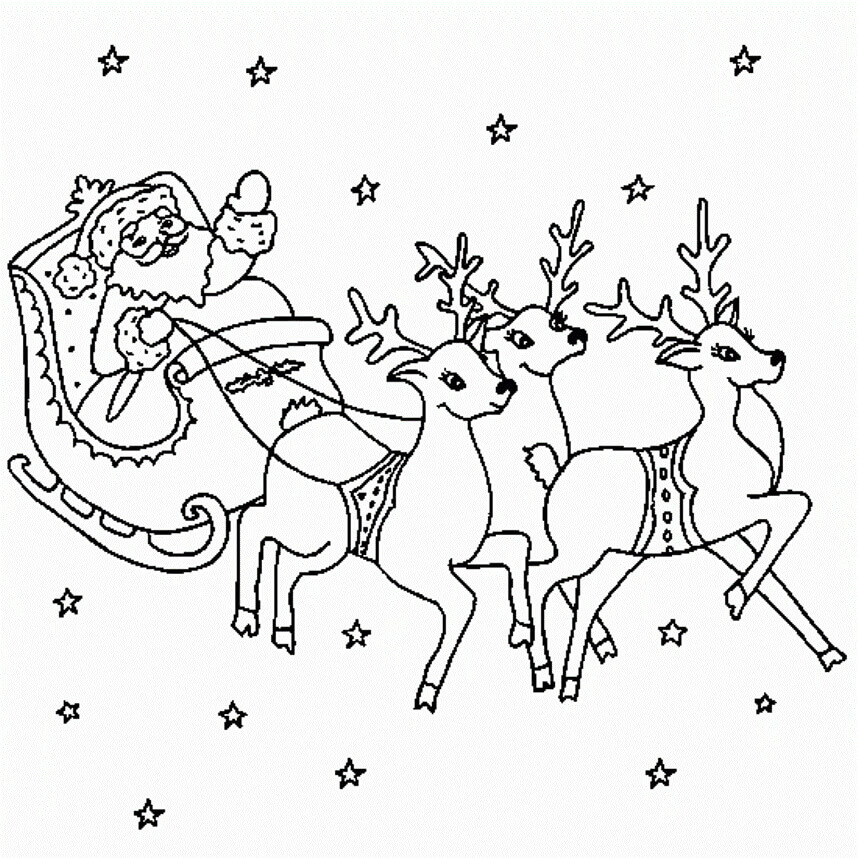 Santa Sleigh Reindeer Coloring Pages