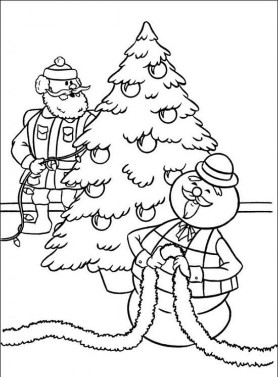 Santa and Sam the Snowman - Rudolph Coloring Pages