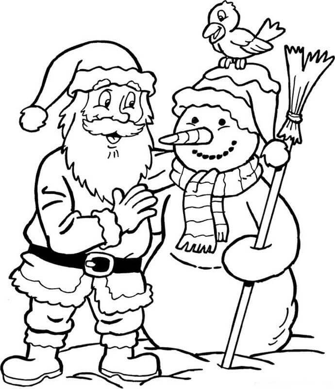 Santa and Snowman Coloring Page