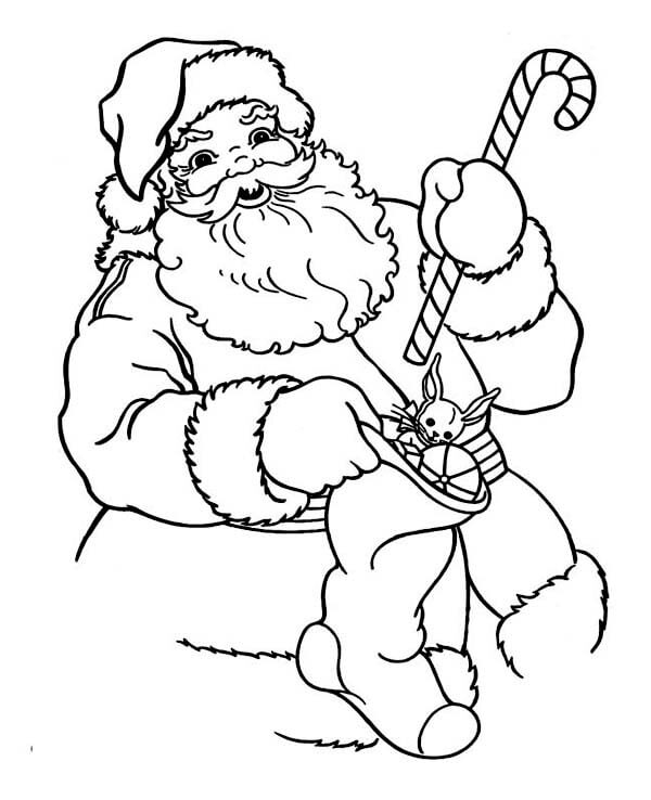 Santa With Candy Cane Coloring Pages