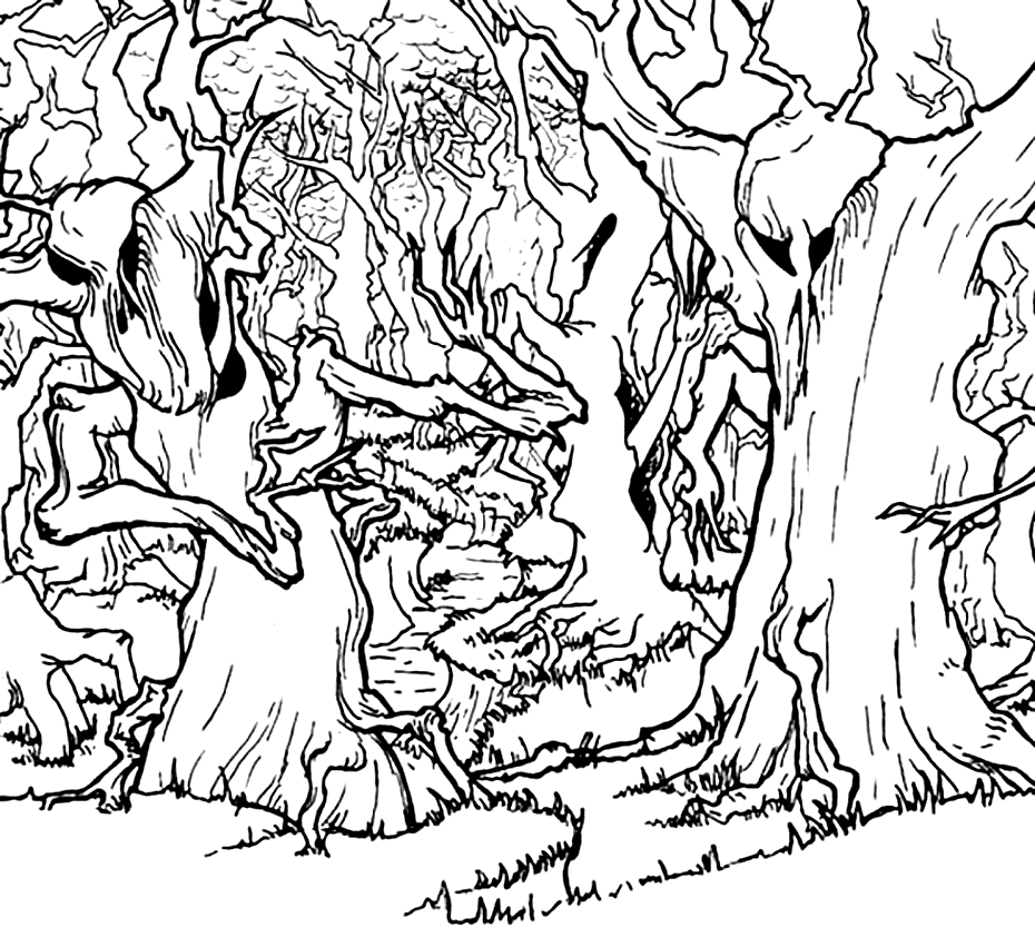 Scary Forest Trees Coloring Page